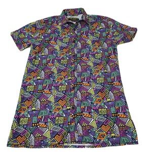 Surf Society Mens Small Colorful Summer Button Short Sleeve Shirt Abstract EUC